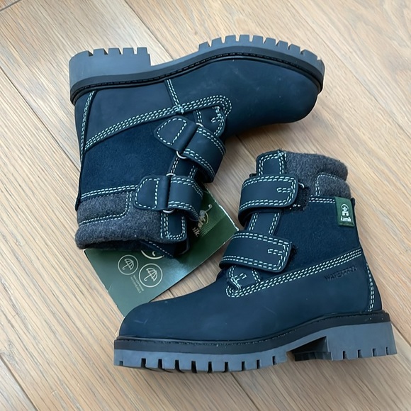 NWT Kamik boys navy blue leather gray hiking snow boots winter 11 - Picture 4 of 5